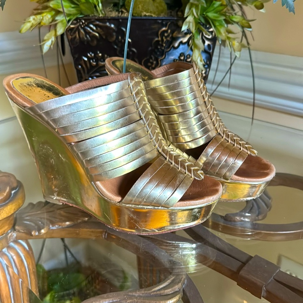Coach Gold Wedge Sandal 7.5